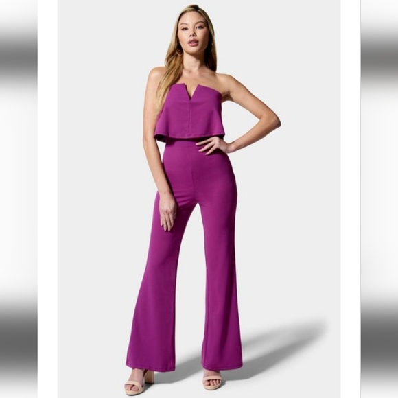NWT Bebe Purple Strapless Overlay Jumpsuit - Picture 2 of 6